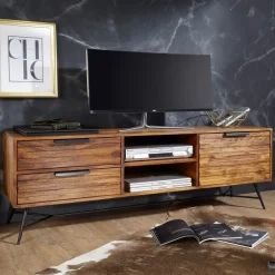 FineBuy Lowboard Sheesham Massiv Holz Hifi Board Fernsehschrank Wohnzimmer