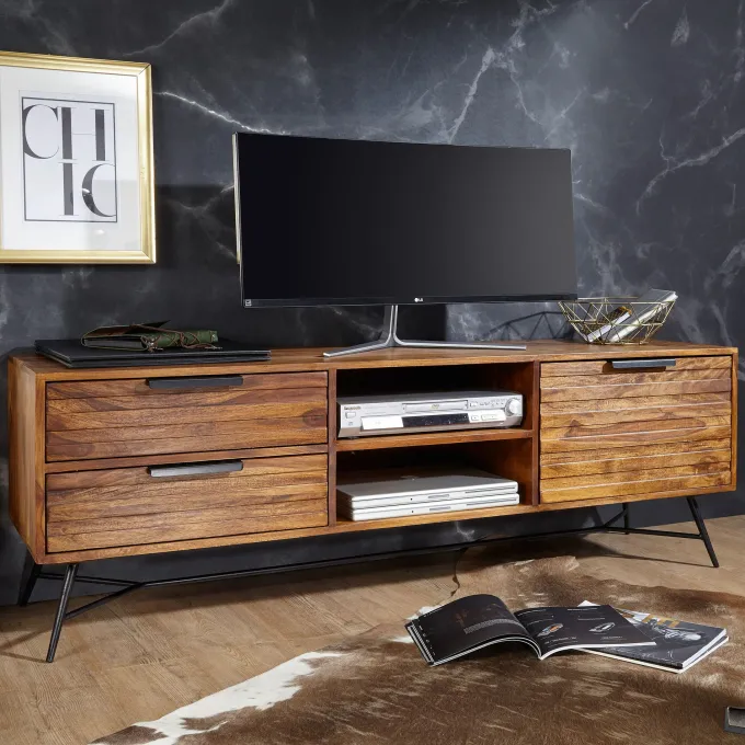 FineBuy Lowboard Sheesham Massiv Holz Hifi Board Fernsehschrank Wohnzimmer