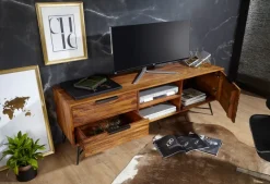 FineBuy Lowboard Sheesham Massiv Holz Hifi Board Fernsehschrank Wohnzimmer