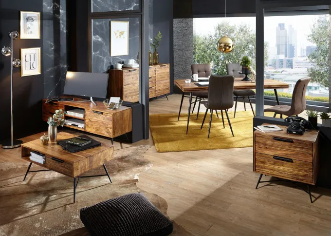 FineBuy Lowboard Sheesham Massiv Holz Hifi Board Fernsehschrank Wohnzimmer