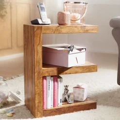 FineBuy Massivholz Beistelltisch E- Cube Ablage Stand Bücher Regal 44x60x30