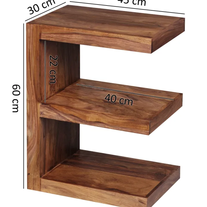 FineBuy Massivholz Beistelltisch E- Cube Ablage Stand Bücher Regal 44x60x30