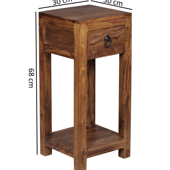 FineBuy Massivholz Beistelltisch Telefontisch 30 x 30 x 68 cm mit Schublade