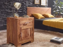 FineBuy Nachttisch Massivholz 60 cm Nachtschrank Nachtkonsole für Boxspringbett