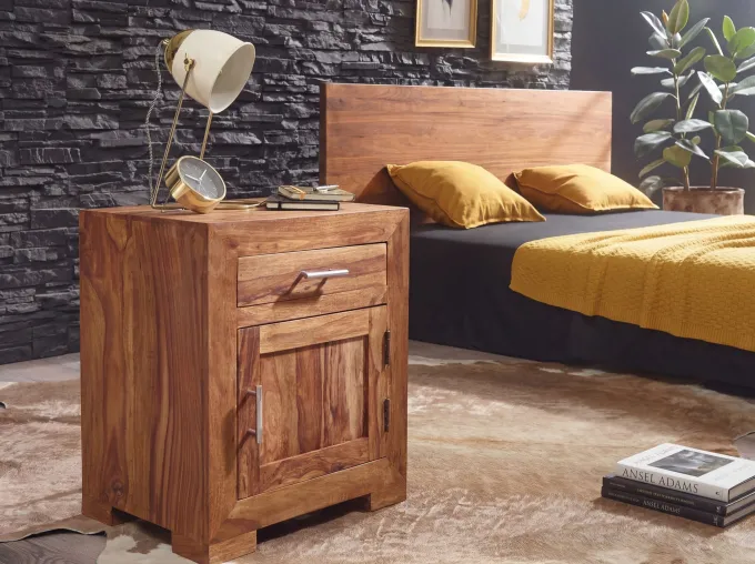 FineBuy Nachttisch Massivholz 60 cm Nachtschrank Nachtkonsole für Boxspringbett