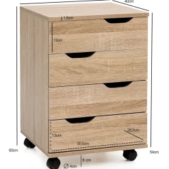 FineBuy Rollcontainer Schreibtischcontainer 40 x 60 x 40 cm Holz Büro