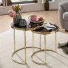 FineBuy Satztisch COMO schwarz/Gold Beistelltisch Metall/Glas Couchtisch 2er Set