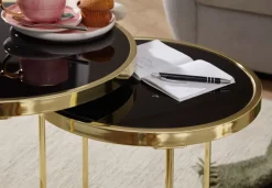FineBuy Satztisch COMO schwarz/Gold Beistelltisch Metall/Glas Couchtisch 2er Set