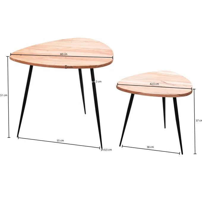 FineBuy Satztisch Massiv 2er Set Beistelltisch Tisch Holz Metall Couchtisch