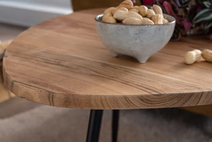 FineBuy Satztisch Massiv 2er Set Beistelltisch Tisch Holz Metall Couchtisch