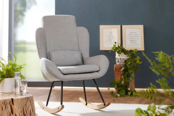 FineBuy Schaukelstuhl CAPRI Relaxsessel Schwingsessel Stoff Schwingstuhl Polster