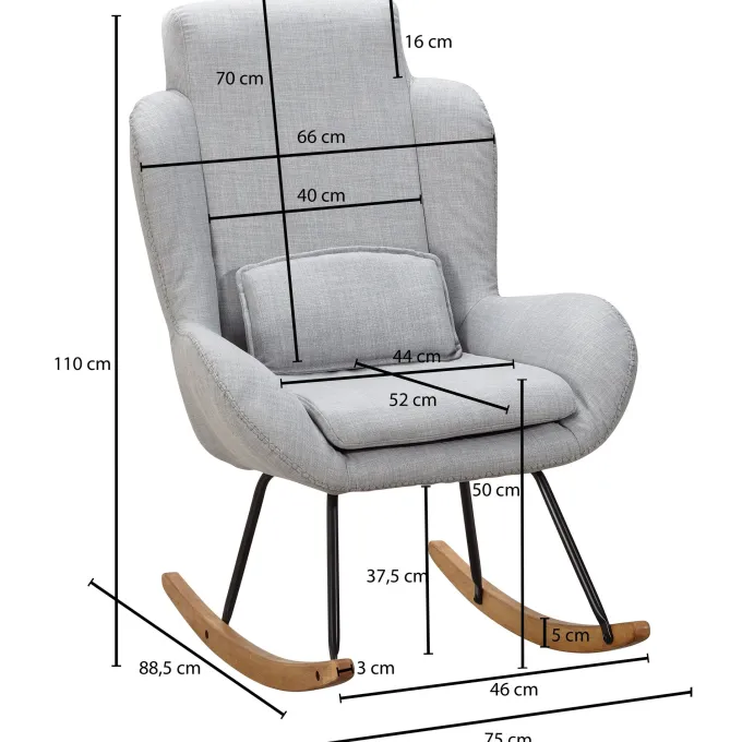 FineBuy Schaukelstuhl CAPRI Relaxsessel Schwingsessel Stoff Schwingstuhl Polster