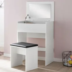 FineBuy Schminktisch FB51641 Kosmetiktisch Frisiertisch Weiß Spiegel & Hocker