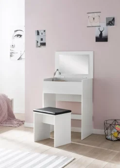 FineBuy Schminktisch FB51641 Kosmetiktisch Frisiertisch Weiß Spiegel & Hocker