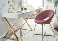 FineBuy Schreibtisch Hochglanz Weiß Gold 118 cm Holz Computertisch Tisch Büro