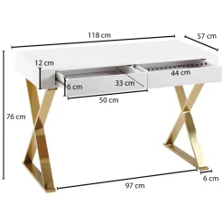 FineBuy Schreibtisch Hochglanz Weiß Gold 118 cm Holz Computertisch Tisch Büro
