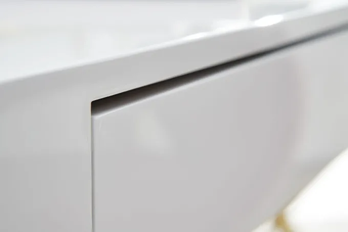 FineBuy Schreibtisch Hochglanz Weiß Gold 118 cm Holz Computertisch Tisch Büro