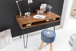 FineBuy Schreibtisch 110x60 cm Bürotisch Laptoptisch Massiv Holztisch Sheesham