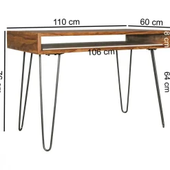 FineBuy Schreibtisch 110x60 cm Bürotisch Laptoptisch Massiv Holztisch Sheesham