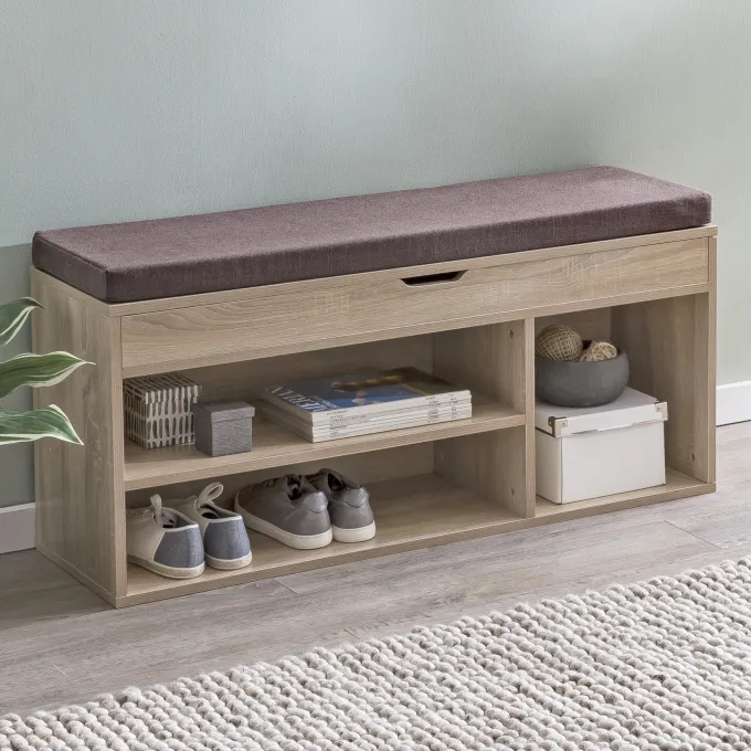 FineBuy Schuhbank 104x51x32 cm Garderobenbank Sitzbank Stoff Flurbank