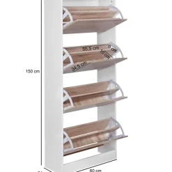 FineBuy Schuhkipper 4 Fächer 24 Paar Schuhe Schuhkommode Schuhschrank Sonoma