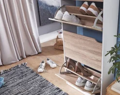 FineBuy Schuhkipper 4 Fächer 24 Paar Schuhe Schuhkommode Schuhschrank Sonoma