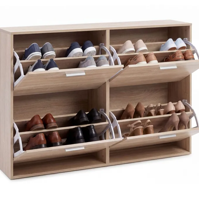FineBuy Schuhkipper Schuhschrank Schuhregal Flurschrank 24 Paar Schuhe 4 Klappen