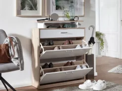 FineBuy Schuhkipper Schuhschrank Schuhregal 16 Paar Schuhe + Ablage + Schublade