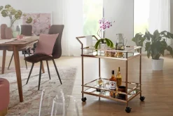 FineBuy Servierwagen Gold Beistelltisch Rollen Küchen- Speisewagen Glas Teewagen