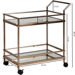 FineBuy Servierwagen Gold Beistelltisch Rollen Küchen- Speisewagen Glas Teewagen