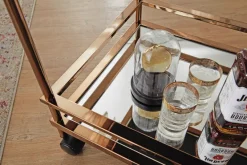 FineBuy Servierwagen Gold Beistelltisch Rollen Küchen- Speisewagen Glas Teewagen