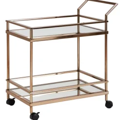 FineBuy Servierwagen Gold Beistelltisch Rollen Küchen- Speisewagen Glas Teewagen