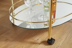 FineBuy Servierwagen Gold Beistelltisch auf Rollen Glas Speisewagen Teewagen