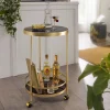 FineBuy Servierwagen Gold Beistelltisch auf Rollen Glas Speisewagen Rund Ø 45 cm