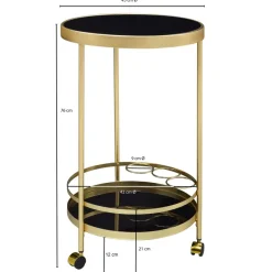 FineBuy Servierwagen Gold Beistelltisch auf Rollen Glas Speisewagen Rund Ø 45 cm