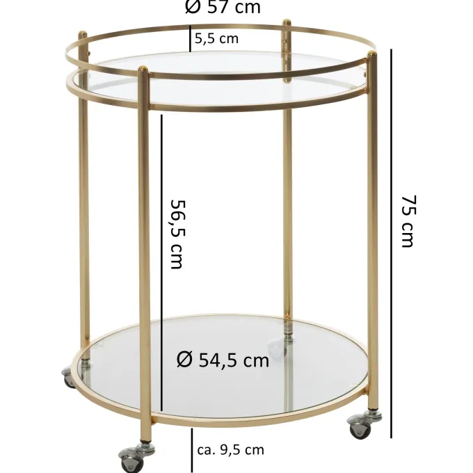 FineBuy Servierwagen Gold Ø 57cm Beistelltisch Teewagen Rollen Küchenwagen