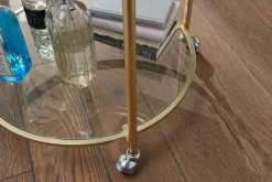 FineBuy Servierwagen Gold Ø 57cm Beistelltisch Teewagen Rollen Küchenwagen