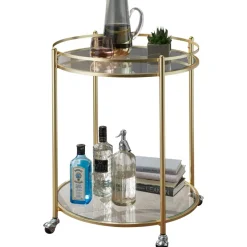 FineBuy Servierwagen Gold Ø 57cm Beistelltisch Teewagen Rollen Küchenwagen