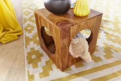 FineBuy Sheesham Beistelltisch 35x35x35 cm Cube Holztisch Tisch mit Stauraum