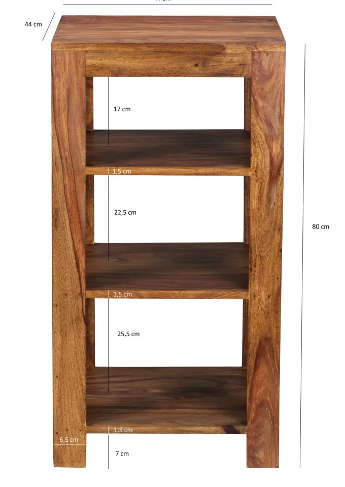 FineBuy Sheesham Massivholz Bücherregal 3 Böden Stand Regal 44x44x83 cm