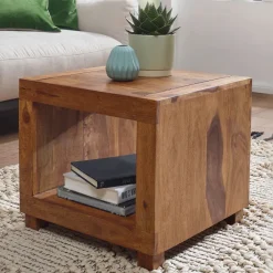 FineBuy Sheesham Massivholz Couchtisch Wohnzimmertisch Beistelltisch 50x50cm