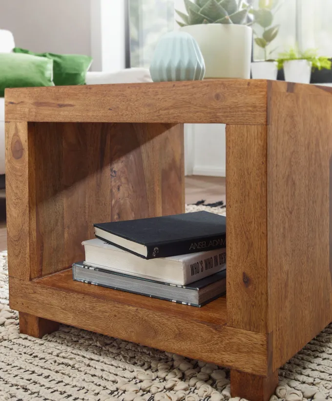 FineBuy Sheesham Massivholz Couchtisch Wohnzimmertisch Beistelltisch 50x50cm