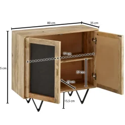 FineBuy Sideboard 80x75x35cm Holz Massiv Stein Kommode Anrichte mit Türen Modern
