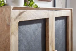 FineBuy Sideboard 80x75x35cm Holz Massiv Stein Kommode Anrichte mit Türen Modern