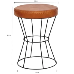 FineBuy Sitzhocker Braun 35x48 cm Lederhocker Modern Echtleder Hocker Rund