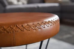 FineBuy Sitzhocker Braun 35x48 cm Lederhocker Modern Echtleder Hocker Rund