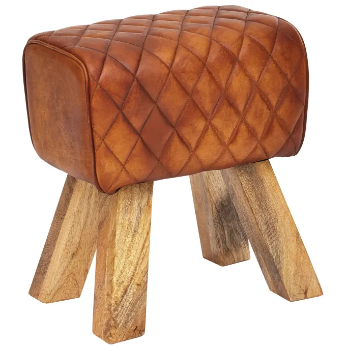 FineBuy Sitzhocker Echtleder 40x48x27 cm Fußhocker Lederhocker Massivholz Braun