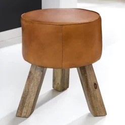 FineBuy Sitzhocker FB45553 Holz 37x45x37 cm Modern Design Hocker mit Leder