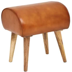 FineBuy Sitzhocker 45x53x40 cm Braun Echtleder Holzhocker Massiv Lederhocker
