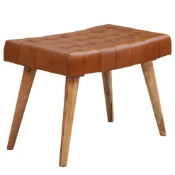 FineBuy Sitzhocker 67x47x39 cm Massivholz Lederhocker Fußhocker Leder Hocker